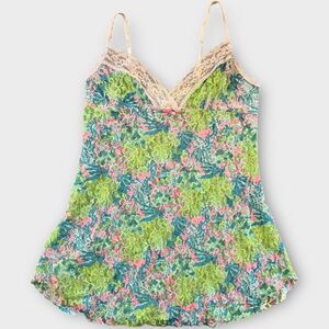 Lilly Pulitzer for Hanky Panky "Checking In" Chemise Lingerie w/ Lace sz Large L